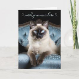 Missing You Siamese Cat on a Blue Chair Kort