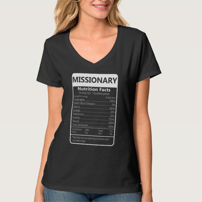Missionary Nutrition Facts Sarcastic Graphic T Shirt (Framsida)