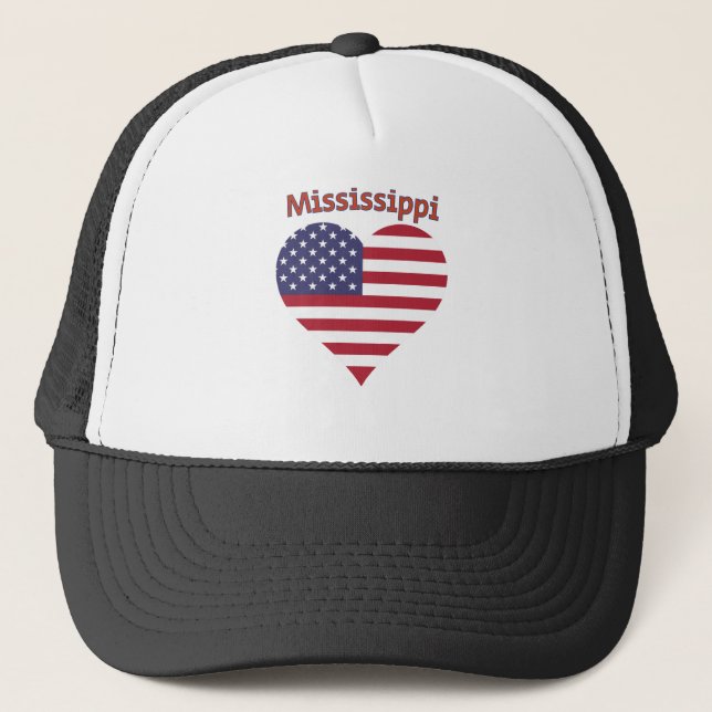 Mississippi American Flagga Heart Keps (Framsida)