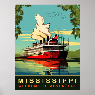 Mississippi, ångbåtscruising, Vintage Resa Poster
