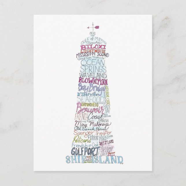 Mississippi Bukt Kusten Landmarks vykort (Framsida)