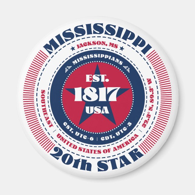 Mississippi Circle Typography Souvenir Magnet (Framsidan)