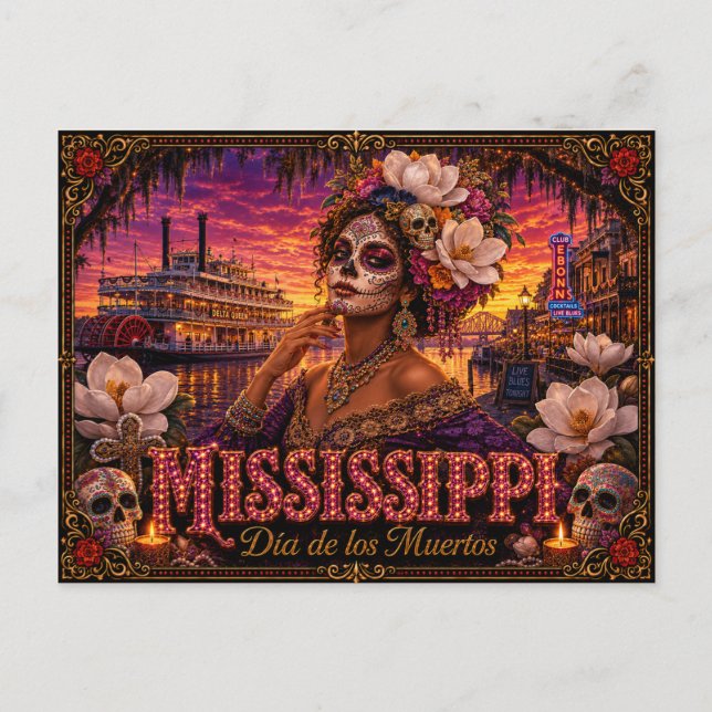 Mississippi Día de los Muertos Retro Vykort (Framsida)