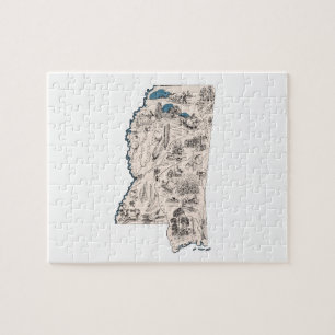 Mississippi Disline Shaped Vintage Karta Pussel