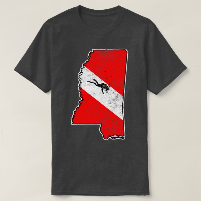 Mississippi Dive Flagga Dyka State Karta Dive T Shirt (Design framsida)
