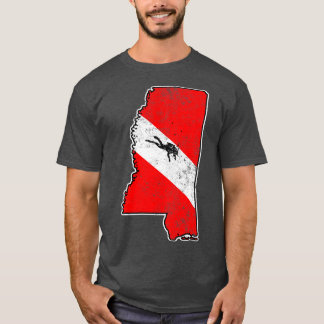 Mississippi Dive Flagga Dyka State Karta Dive T Shirt