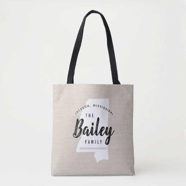 Mississippi Family Monogram State Tote Bag Tygkasse (Framsida)
