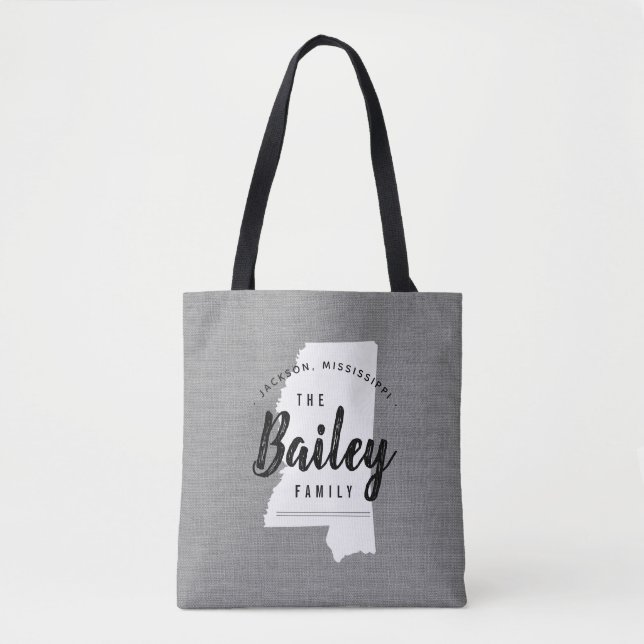 Mississippi Family Monogram State Tote Bag Tygkasse (Framsida)