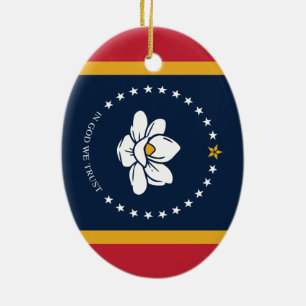 Mississippi Flagga - New Magnolia Flagga Julgransprydnad Keramik