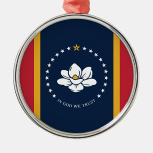 Mississippi Flagga - New Magnolia Flagga Julgransprydnad Metall