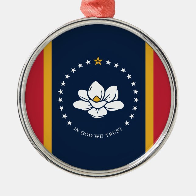 Mississippi Flagga - New Magnolia Flagga Julgransprydnad Metall (Framsidan)
