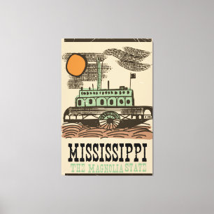 Mississippi flod båt vintage reseinformation affis canvastryck