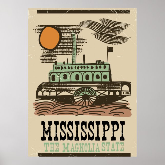 Mississippi flodbåt vintage reseposter poster (Framsidan)