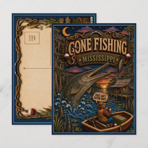 Mississippi Gone Fishing Alligator Gar Vykort
