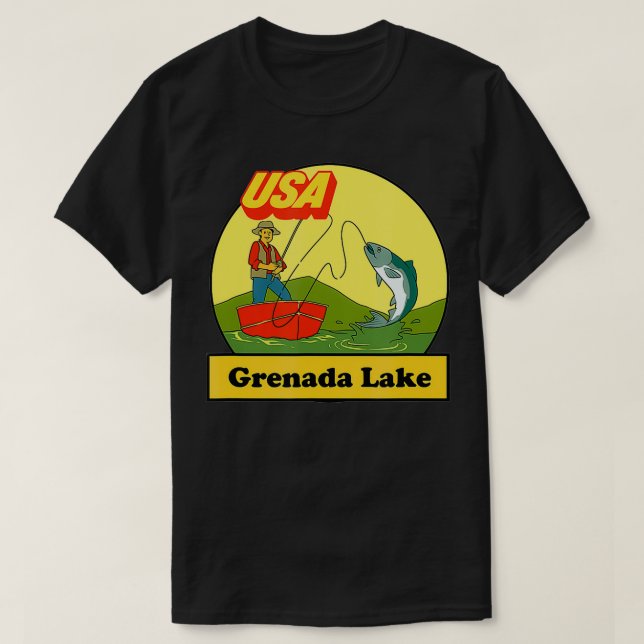 Mississippi Grenada Sjö USA Retro Fishing Gift  T Shirt (Design framsida)