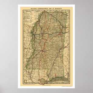 Mississippi järnvägkarta 1888 poster