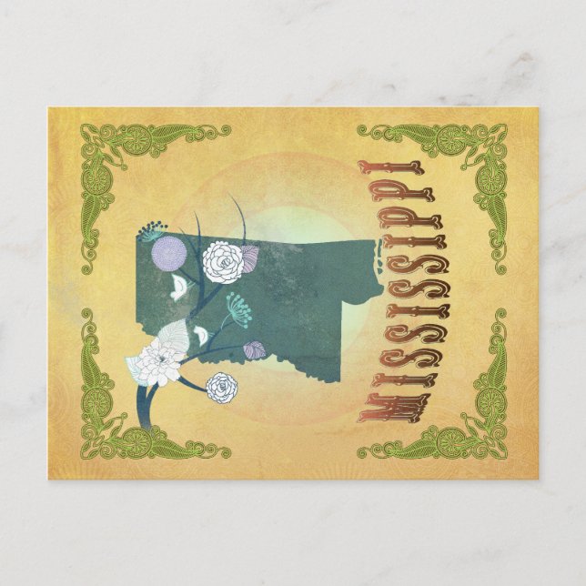 Mississippi Karta med vilda fåglar Vykort (Framsida)
