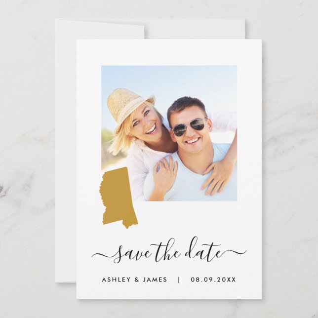 Mississippi Karta Photo Bröllop spara datum Card Datumet (Framsida)