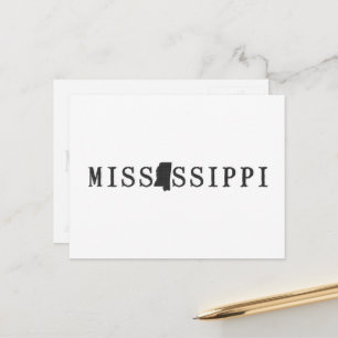 Mississippi Karta Shaped Brev State Ord Art Vykort