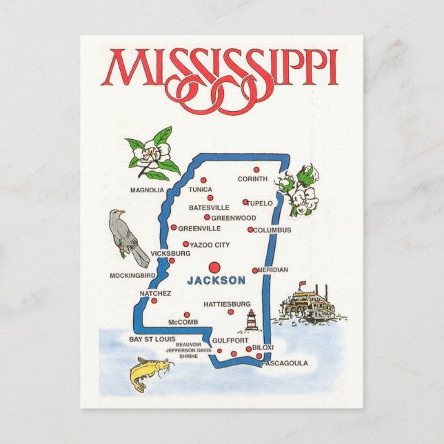 Mississippi-karta  vykort (Framsida)