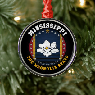 MISSISSIPPI MAGNOLIA STATLIG FLAGGA JULGRANSPRYDNAD METALL