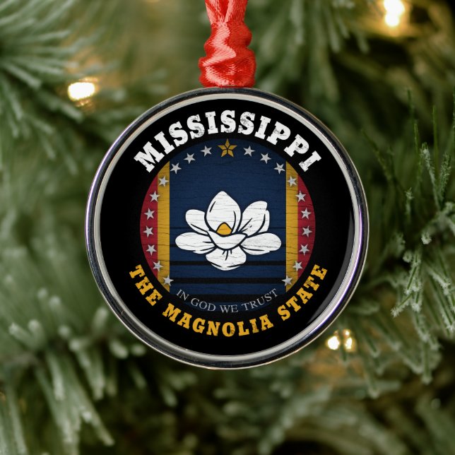 MISSISSIPPI MAGNOLIA STATLIG FLAGGA JULGRANSPRYDNAD METALL (Träd)