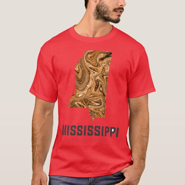 Mississippi Map Art Abstract in Brown T Shirt (Framsida)
