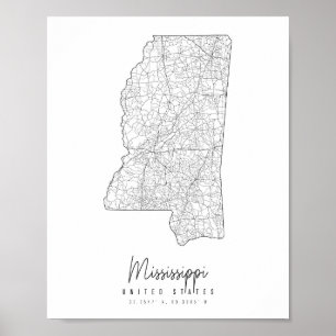 Mississippi Minimal Street Karta Poster