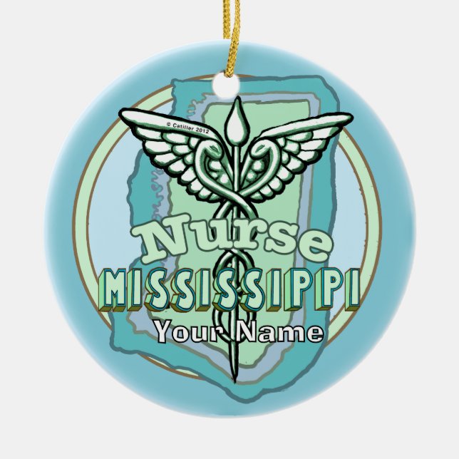 Mississippi Nurse Caduceus  Julgransprydnad Keramik (Framsidan)