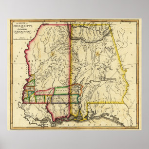 Mississippi och AlabamaPanoramic karta Poster
