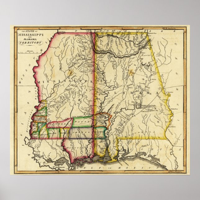 Mississippi och AlabamaPanoramic Karta Poster (Framsidan)