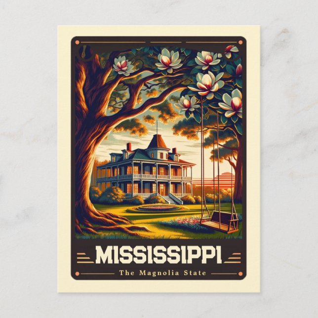 Mississippi | Patriotisk Vintage Vykort (Framsida)