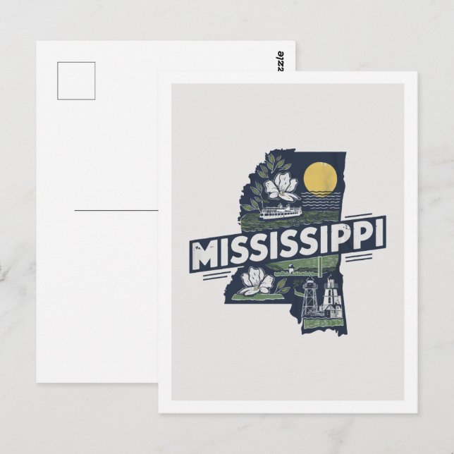 Mississippi Retro Resedesign Ikoniska Amerikanska  Vykort (Fram/baksida)