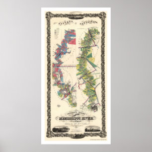 Mississippi River karta 1858 Poster