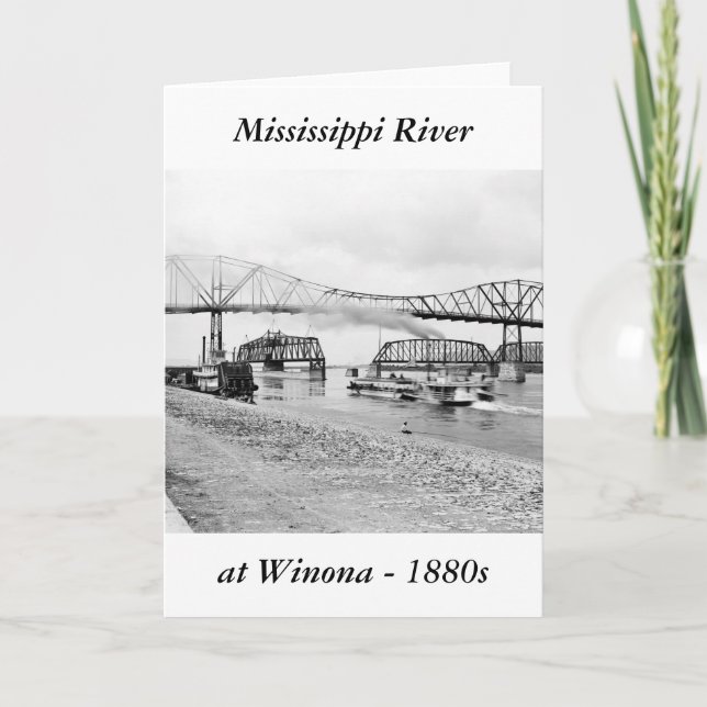 Mississippi River på Winona, 1880s Kort (Framsida)