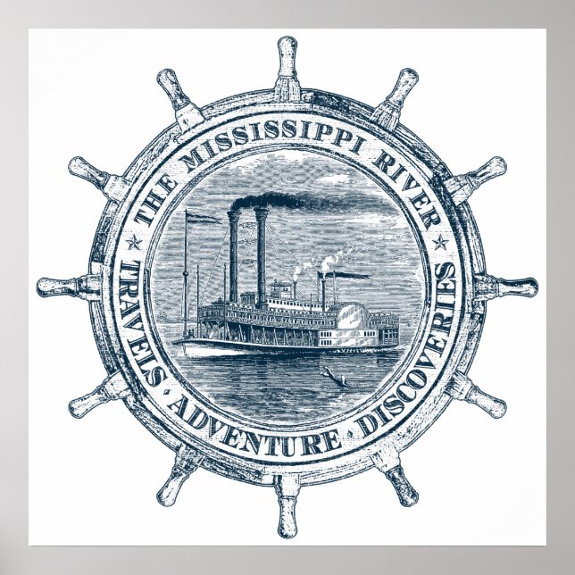 Mississippi River. Travels. Äventyr. Upptäckt Poster (Framsidan)