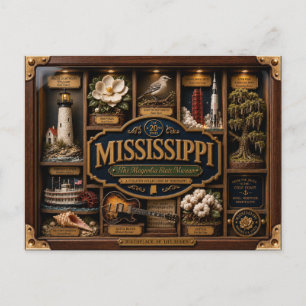 Mississippi Shadow Box 3D Figurin Delstat Vykort