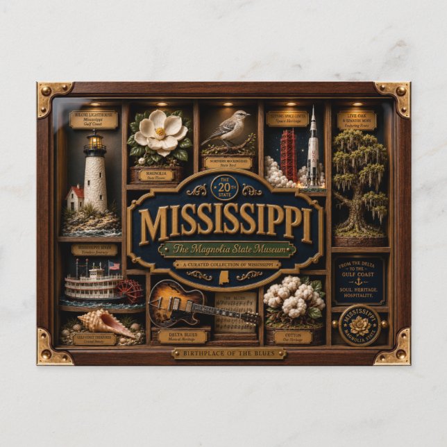 Mississippi Shadow Box 3D Figurin Delstat Vykort (Framsida)