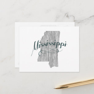 Mississippi Shaped Vintage Grått Typography Namn Vykort