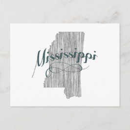 Mississippi Shaped Vintage Grått Typography Namn Vykort