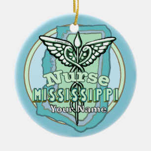 Mississippi Sjuksköterska Caduceus  Julgransprydnad Keramik