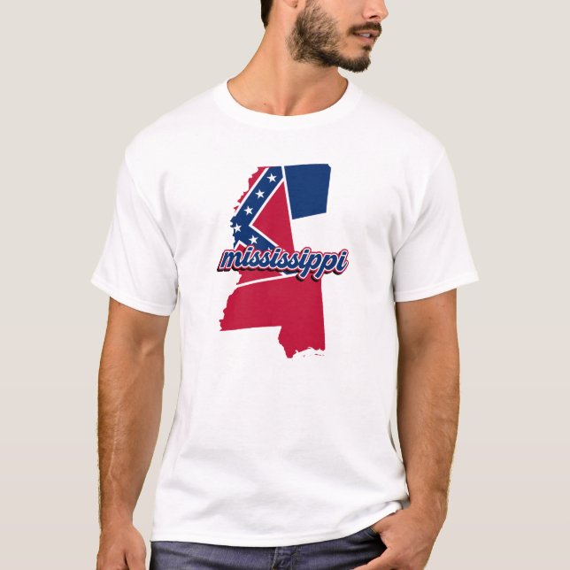 Mississippi State Map Graphic with Flag Design T Shirt (Framsida)