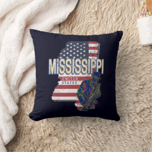 Mississippi State United Stater Karta Vintage USA Kudde
