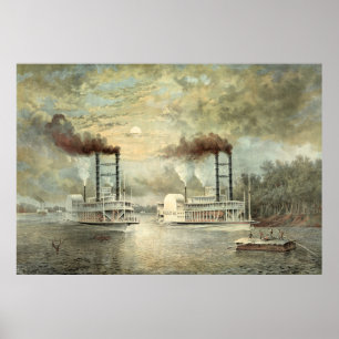 Mississippi Steamboat Tävling 1859 Poster