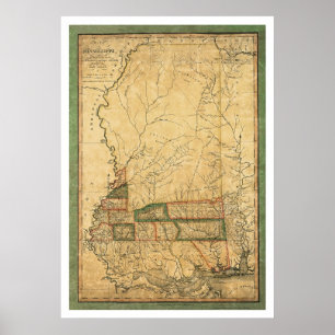 Mississippi tidig karta vid Melish 1820 Poster