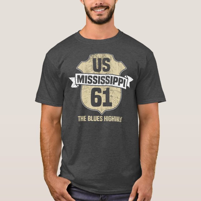 Mississippi US 61 Blues Highway T Shirt (Framsida)