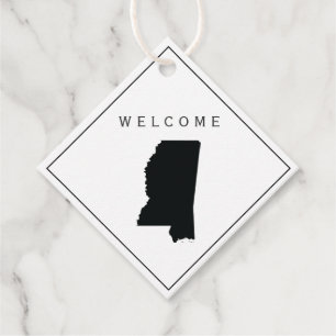 Mississippi välkomstpresent etikett, bröllopshelg gåvor etiketter
