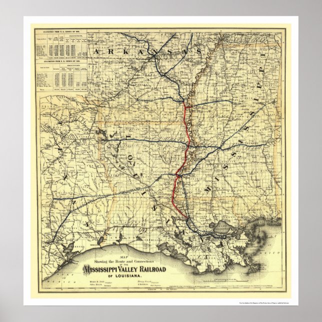 Mississippi Valley Railroad Karta 1882 Poster (Framsidan)