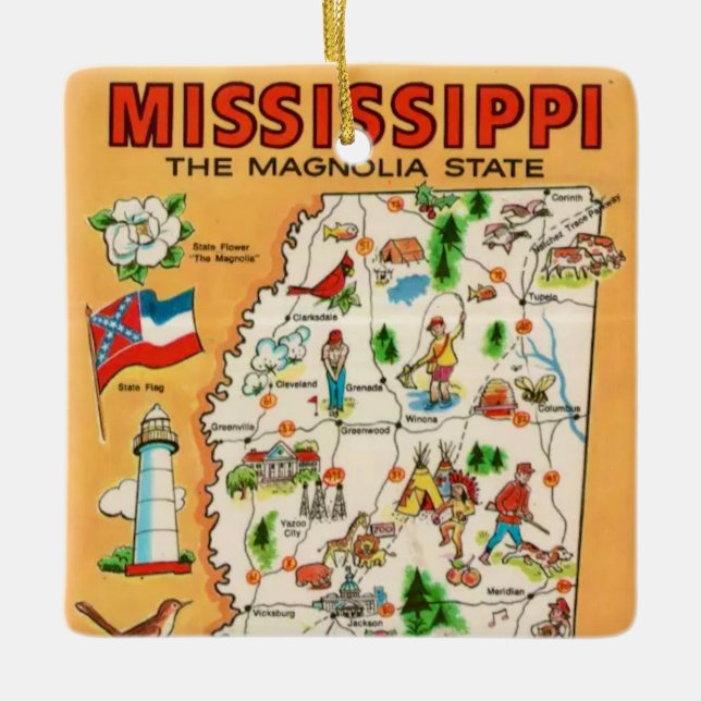 Mississippi Vintage Karta Julgransprydnad Keramik (Framsida)