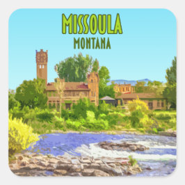 Missoula Montana Downtown River Vintage Fyrkantigt Klistermärke